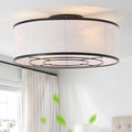 20 Inch Boho Ceiling Fan with Light, Low Profile Flush Mount Caged Ceiling Fan, Bladeless Black Drum Chandelier with Remote, 6 Speed Reversible DC Motor for Bedroom Living Room, Nursery