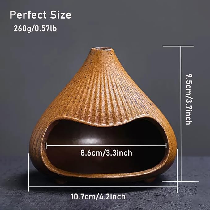Ceramic Incense Holder, Mini Palo Santo Burner Chimney for Palo Santo Sticks, Cone Incense and Sage Smudging, Handmade Cone Incense Holder Burner for Yoga, Meditation, and Energy Cleansing (Brown 02)