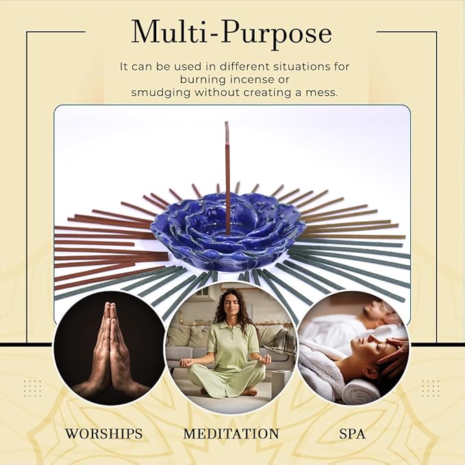 Hosley Incense Sticks Gift Set with Includes 60 Incense Sticks & Ceramic Holder - Perfect Bathroom Set for Home, Weddings, Meditation, Spa, Bathroom Use