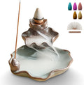Waterfall Incense Burner, Lotus Backflow Incense Holder Ceramic Censer Cones Sticks Porcelain Holder for Home Décor, Meditation, Yoga, Spiritual Rituals (Light Blue)