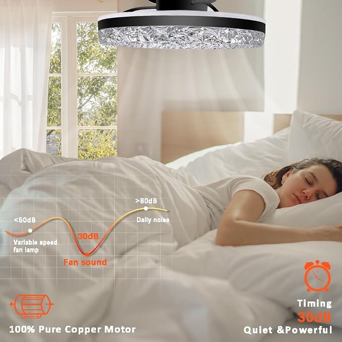 Low Profile Flush Mount Ceiling Fan with Light and Bluetooth Speaker, Smart Ceiling Fan with 6 Speeds, Reversible Airflow, APP/Remote Control for Bedroom