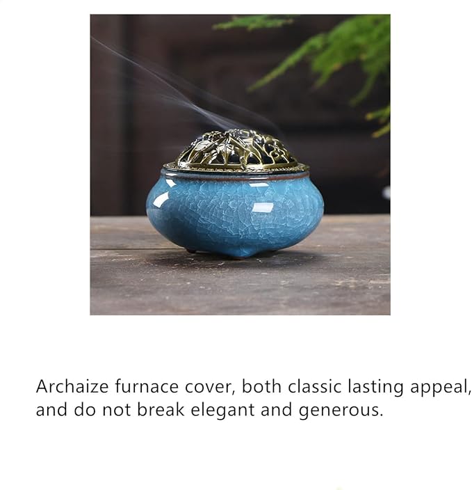 Ceramic Incense Burner, Ceramic Incense Burner with Lid, Cone Incense Burner, Cone Coil Incense Holder for Home Decor Yoga Spa Meditation(Blue)