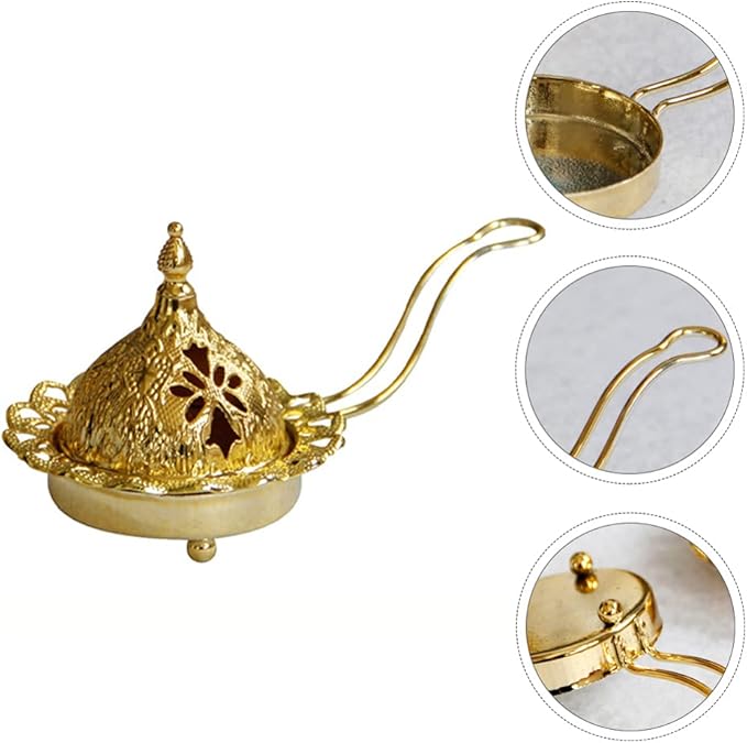 Veemoon Arabian Incense Burner, Frankincense Cone Charcoal Burner Vintage Bakhoor Arabian Diffuser Metal Oud - Stove Cover and Bowl - Gold Aroma Incense for Home Decoration