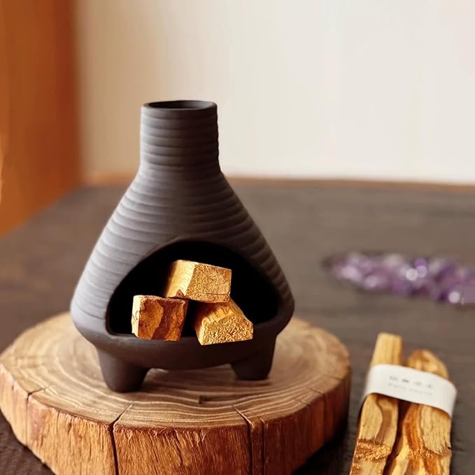 Ceramic Palo Santo Holder Burner, Handmade Incense Burner, Cone Ash Catcher Smudge Bowl for Meditation Yoga Home Decor Incense Holder, Black