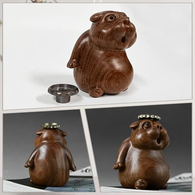 Wooden Groundhog-Shaped Sandal Wood Incense Burner Holder for Home Decoration