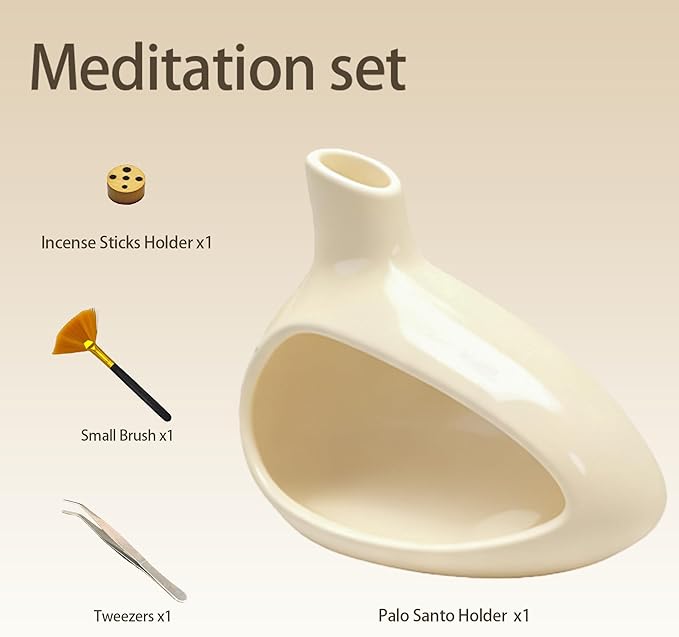 Palo Santo Holder, Ceramic Incense Burner for Sticks Sage Holders Cone Burning Smudge Bowl with Ash Brush for Meditation Yoga Spa Room Decor (Yellow)