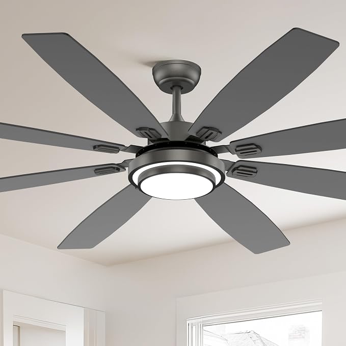 Fanbliss 72 Inch Grey Large Ceiling Fans with Lights and Remote Control, Modern Ceiling Fan with Quiet Reversible DC Motor, Ceiling fan Light for Living Room, Patio, Indoor, Outdoor