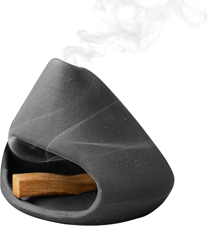 Palo Santo Holder Ceramic Incense Burner Holder Sage Holder for Burning, Ash Catcher Mini Chiminea Unique Home Decor for Meditation/Yoga (Black)