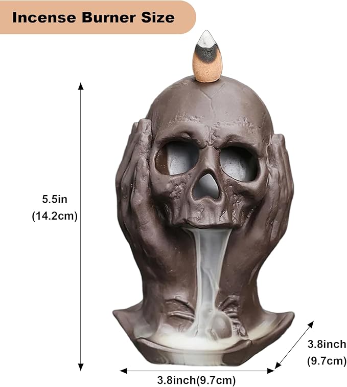 Comeon Skull Decor Incense Stick Holder Reverse Flow Censer Waterfall Burner Set + Backflow Incense Cones, Incense Sticks, Tweezers, and Mat