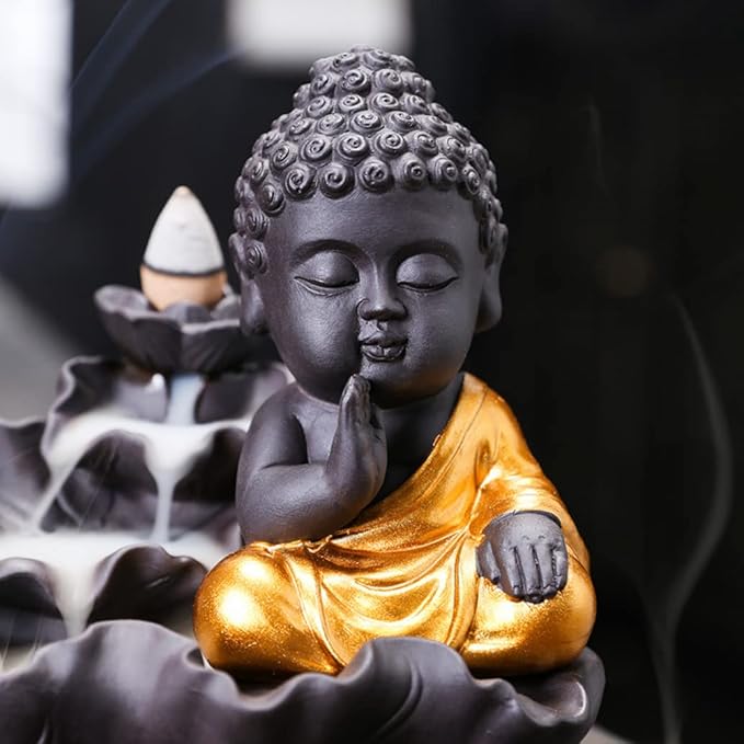 Creativity Lotus Backflow Incense Burner Smoke Waterfall Buddha Incense Aromatherapy Stick Holder Craft for Yoga Room/Office/Home Decor (D)