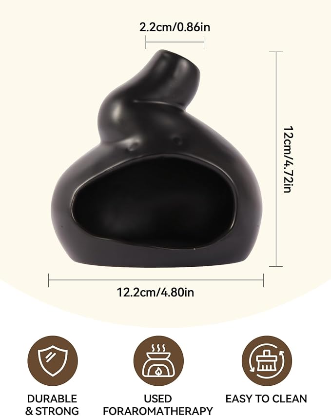 Handmade Ceramic Palo Santo Holder, Mini Ceramic Fireplace for sage, Ideal for Meditation and Altars – Durable Design for Sticks Burning, Unique Meditation Gift（Black）