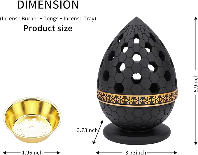 TERSCHELLING Charcoal Incense Burner, Bakhoor Burner, Oud Frankincense Resin Incense Burner for Yoga, Spa and Aromatherapy, Office & Home Decor (Black)