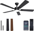 VOLISUN Ceiling Fan with Light, 52 inch Flush Mount Ceiling Fan with Lights and Remote, Dimmable LED Fan Light, Low Profile Ceiling Fan, Black Modern Ceiling Fan for Bedroom, Indoor/Outdoor