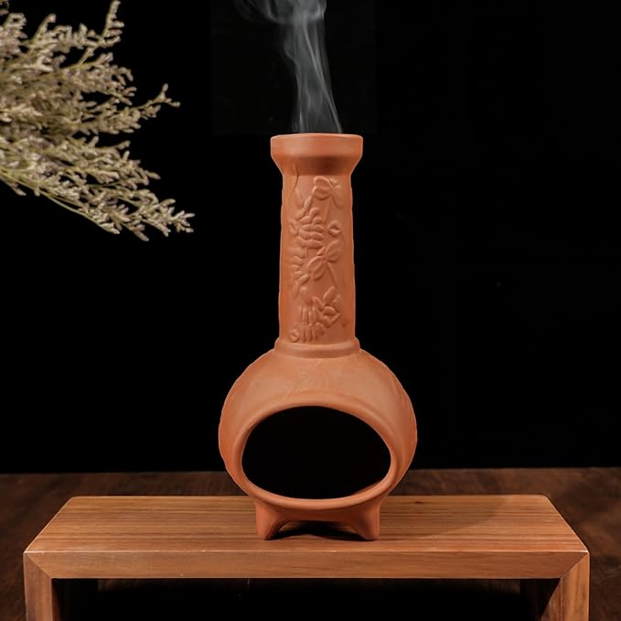 MOUGIGI Handmade Terracotta Palo Santo Holder & Mini Chiminea Incense Dish-Elegant Cone Burner for Palo Santo Sticks & Sage-Ideal for Energy Cleansing, Yoga, Meditation,Zen,Altar Decor & Aromatherapy