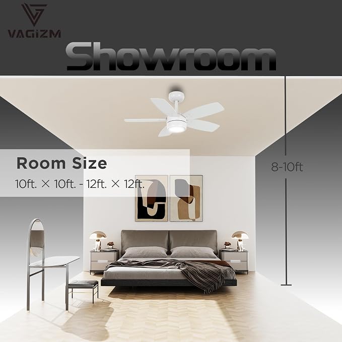 Ceiling Fan 36'' for Small Room Matte White Modern Fans with Light Remote Control - Reversible Quiet DC Motor Dimmable with 6 Speeds for Bedroom Indoor Use