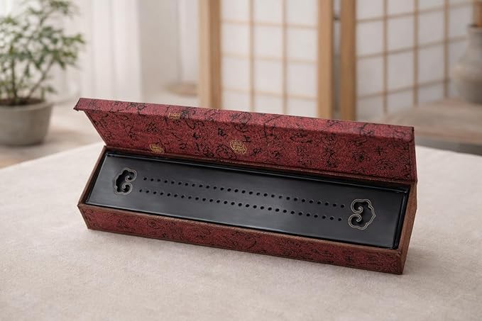 Premium African Ebony Incense Box - Silver Alloy Inlay - Handmade