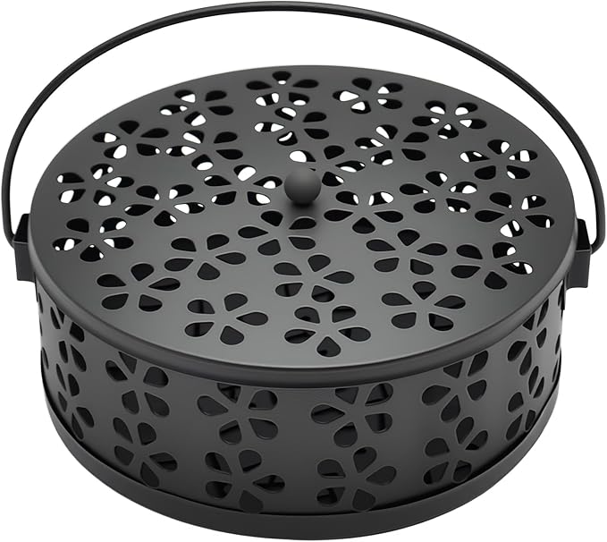 1pcs Mosquito Coil Holder Retro Incense Coils Holder Portable Incense Burner Holders with Handle for Home Camping Indoor Outdoor Patio (Black)