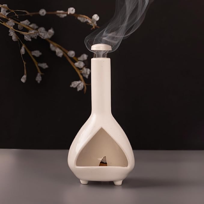 MOUGIGI Handmade Mini Chiminea Palo Santo Holder - Ceramic Incense Burner for Cone & Stick, Ideal for Meditation, Energy Cleansing, Aromatherapy and Ideal Gift for Home Decor