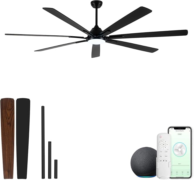 84 Inch Smart Ceiling Fan with Lights,High Airflow Large Fan for Big Room | ETL-listed with Quiet DC Motor,Alexa/APP Controls,Up to 10117CFM High Airflow,Timer,Dual Finish 7 Blades for Outdoor Covered
