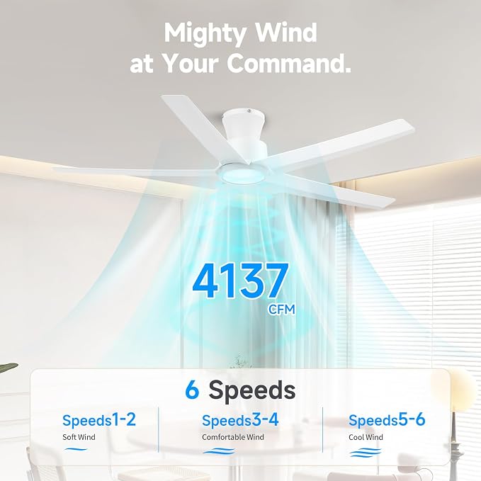 ocioc Smart Ceiling Fans with Lights,52 inch,Reversible Quiet DC Motor,Dimmable,White Ceiling Fan Compatible with Alexa Google home Indoor/Outdoor
