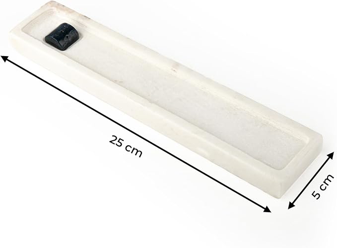 Marble Incense Holder Elegant Aromatherapy Accent Agarbatti Stand for Home Office Spa and Gifting (White Rectangular)