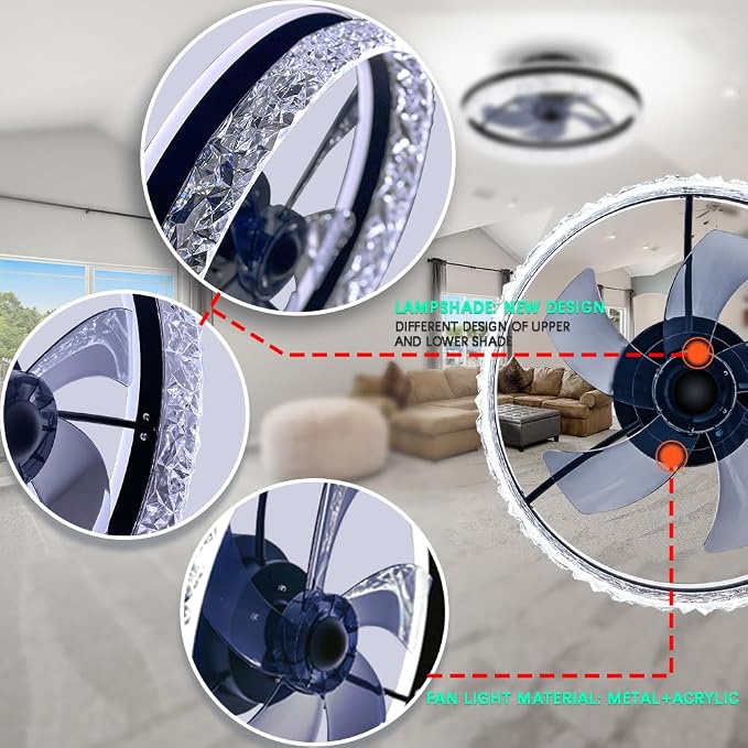 Ceiling Fan with Light, Low Profile Flush Mount Ceiling Fan with Bluetooth Speaker, Smart Ceiling Fan with Alexa & Google Assistant, Voice/APP/Remote Control, 6 Speeds