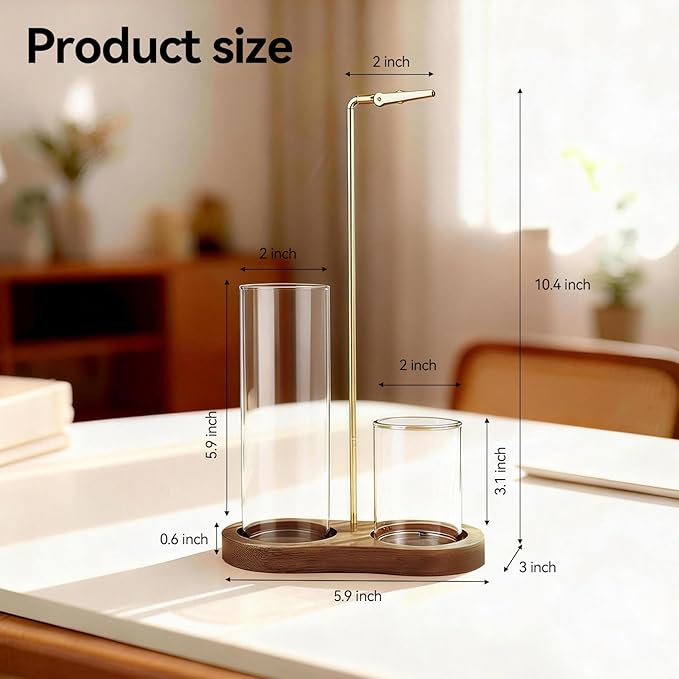 Glass Incense Holder, Black Incense Sticks Burner Holder with Storage,Hang Upside Down Incense Holder for Sticks with Glass Ash Catcher for Meditation Yoga Spa Room Decor (Rustic Brown)