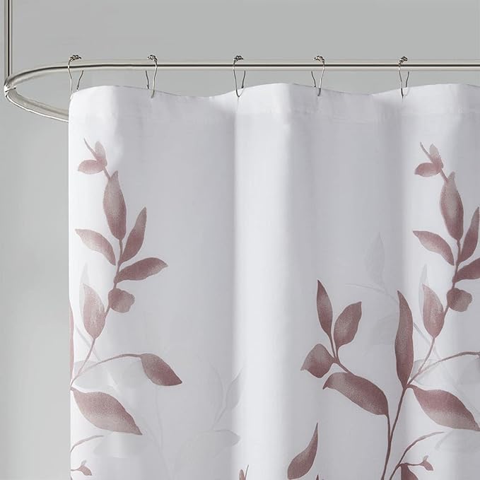 Madison Park Cecily Shower Curtain, Luxurious Botanical Leaf Print, Modern Serene Bathroom Décor, Machine Washable Bath Privacy Screen, 72x72, Mauve