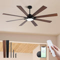 72 Inch Large Smart Ceiling Fan with Light and Alexa/APP(via WiFi),Black Indoor Outdoor Ceiling with Remote for Bedroom Patio,6 Speed,Quiet DC Motor,3CCT,8 Wooden Blades