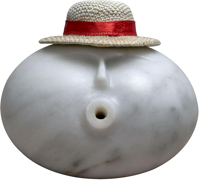 Stone Figure Incense Burner, Marble Backflow Incense Holder with Metal Pad & Mini Hat, Zen Meditation Decor, Modern Home Office Altar Statue, Unique Gift in Black & White (White)