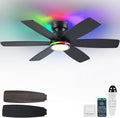 Kviflon 46" Ceiling Fans with RGB Lights, Low Profile Ceiling Fan with Remote/APP Control, Flush Mount, Double-Sided 6 Reversible Blades, RGB+3CCT Dimmable Lights, Double Lampshade for Bedroom, Black