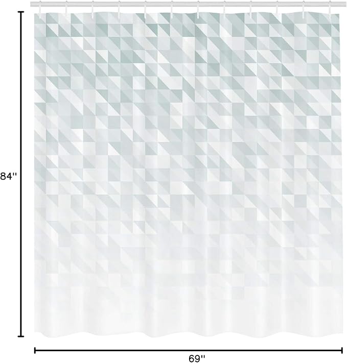 Ambesonne Geometric Shower Curtain, Faded Cubes Triangles Abstract Mosaic with Digital Effects Gradient Colors, Cloth Fabric Bathroom Decor Set with Hooks, 69" W x 84" L, Sage White