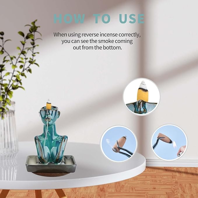 YYW Statue Backflow Incense Holder Incense Burner Waterfall Aromatherapy Ornament Home Decor with Incense Cones and Incense Stick (Blue)