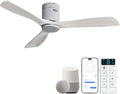 Sofucor 52 Inch Smart Ceiling Fan Without Lights Flush Mount Solid Wood Ceiling Fan with Alexa/Google Assistant/APP/Remote Control-Modern Outdoor Ceiling Fans No Light for Bedroom/Patio, Silver Grey