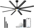 72 Inch Ceiling Fan With Light,Industrial Ceiling Fan With 8 Aluminium Metal Blades,Smart Fan Work with Alexa,Garage Indoor Fan For Living Room and Patio,CF04BK-72