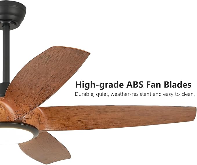 54'' Ceiling Fans with Lights, Indoor/Outdoor Modern Ceiling Fan with Remote, ABS Plastic Blades, Reversible DC Motor, 6 Speeds, 3 Color Lights, ETL Listed, for Bedroom Living Room (Brown)