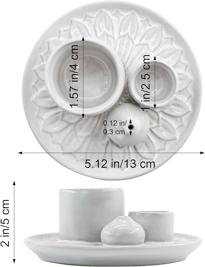 4 in 1 Ceramic Incense Holder, Incense Burner Ash Catcher Palo Santo Sage Holder for Home Decor Meditation Yoga (White)