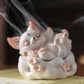 Cute Nine-Tailed Fox Decorative Incense Holder, Resin Sleeping Fox Figurine Cone Coil Incense Burner with Lid, Ash Catcher for Yoga Meditation Spa Home Office Aromatherapy Decor (White)