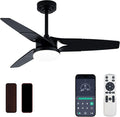Ceiling Fan with Lights and Remote, 3 Blade App Control Timer Reversible Stepless Brightness and Color Temperature Outdoor Wood Ceiling Fan with Lights (Black, 42 In'ch)