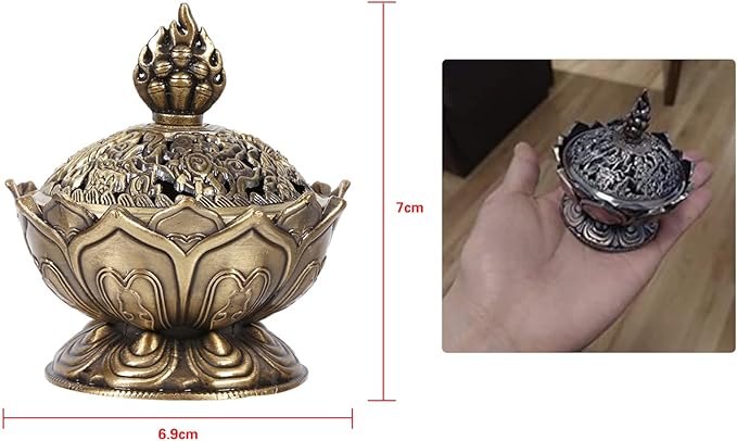 Lotus Incense Burner Holder Cone Incense Holder 9 Holes Vintage Incense Burner Cover for Stick and Cone Incense(Bronze)