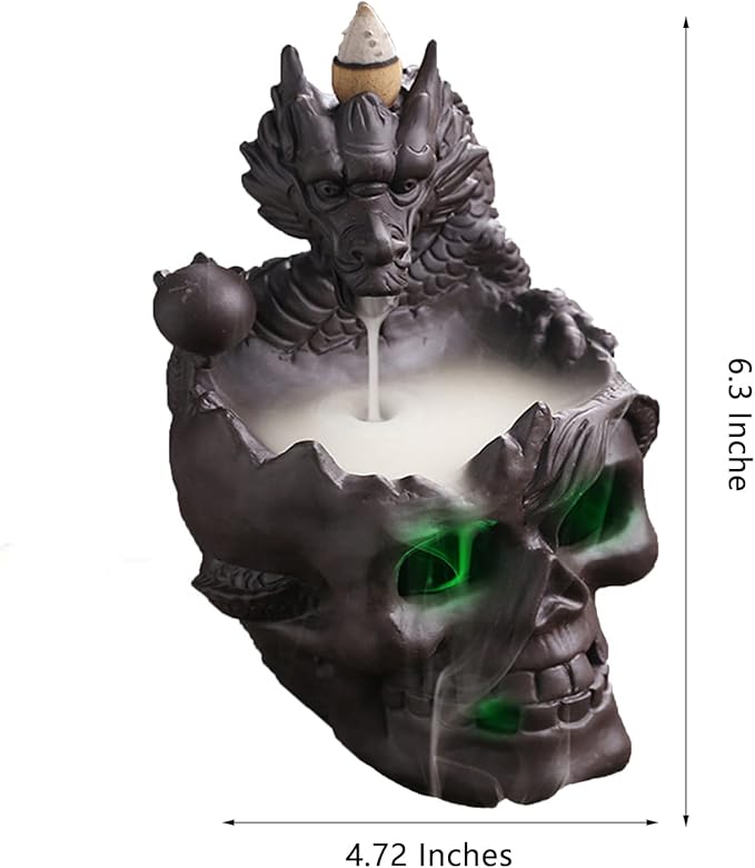 Dragon Waterfall Incense Holder - Ceramic Backflow Burner with Skull Head, Zen Meditation Decor for Home, Bedroom, Yoga Studio - Unique Dragon Statue Gift for Aromatherapy & Relaxation