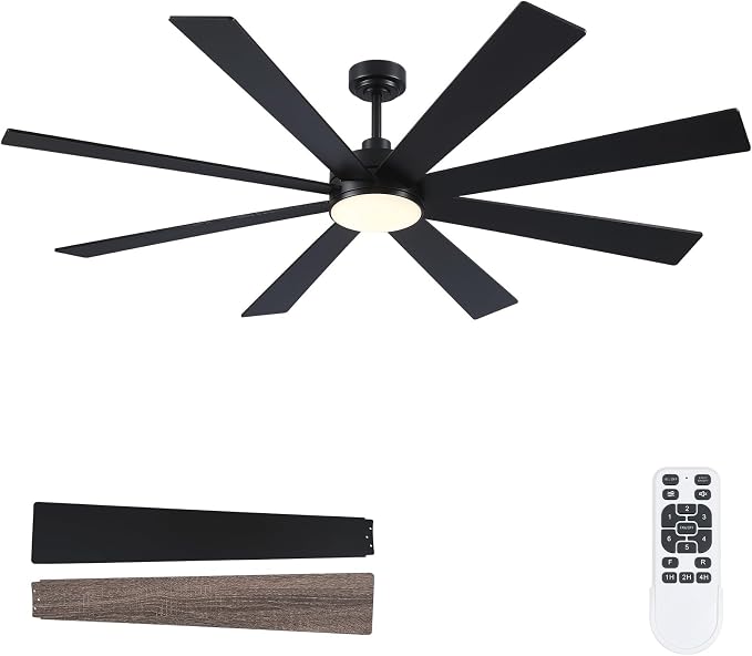 BayDay Farmhouse Rustic Ceiling Fans with Lights and Remote, Bedroom Living Room Kitchen Fans Ceiling with Light Chandier (Black, 72 inch)
