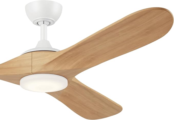 KICHLER Mylo 60" Ceiling Fan with Satin Etch Cased Opal Glass in Matte White with White Maple Wood Blades, Modern, 6-Speed Remote Control, 310560MWH