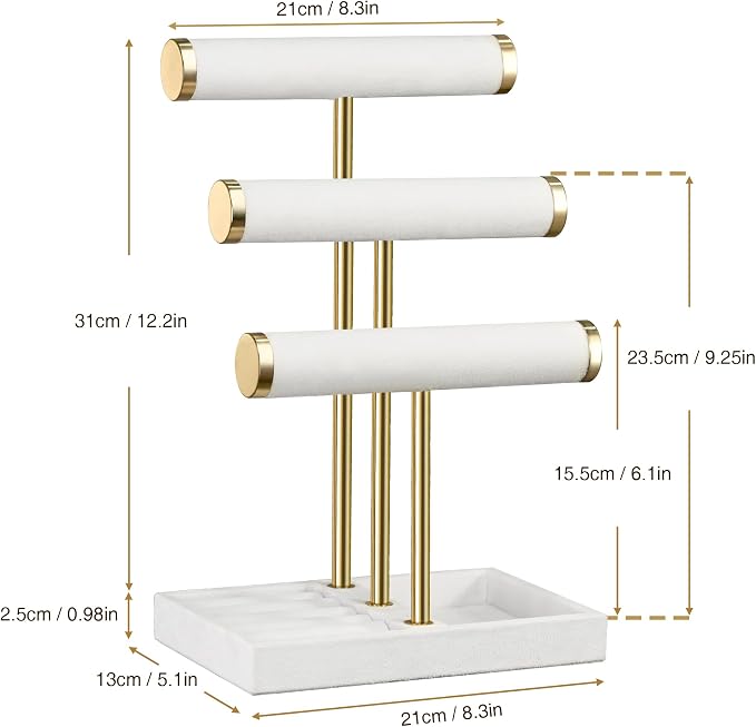 Jewelry Organizer Stand Display, 3 Tier Velvet Bracelet Holder, White | Jewelry Organizers and Storage | Jewelry Tree | Jewelry Towers for Necklaces, Bracelets, Earrings, Rings