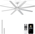 72'' Silver Large Ceiling Fan No Lights for Garage Shop | Remote/APP Control, 7138 CFM Airflow, Quiet DC Motor, Reversible Airflow, 8 Blades Overhead Fan for Covered Outdoor Patio