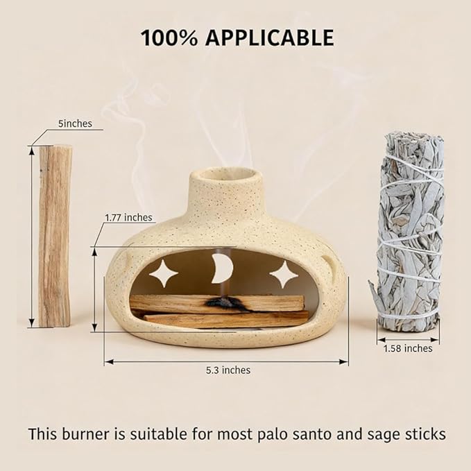 Handmade Ceramic Palo Santo Holder – 4-in-1 Incense Burner for Smudging, Meditation, Aromatherapy, Relaxation & Home Decor