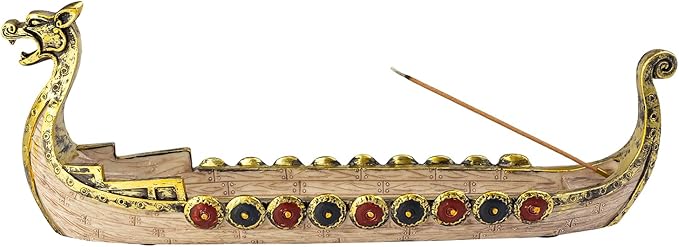 Comeon Retro Incense Burners Traditional Chinese Design Dragon Boat Incense Stick Holder Burner Hand Carved Carving Censer Ornaments (Gold)