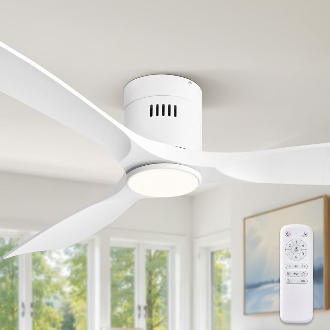 Fanbulous 52" Ceiling Fans with Lights and Remote Control,Modern Flush Mount Ceiling Fan with 3 CCT,Low Profile Ceiling Fans with 6-Speeds Reversible DC Motor for Patio Living Room Bedroom(White)