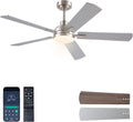 JSAITEE Ceiling Fans with Lights, 52 Inch Low Profile Modern Fan with Light and Remote Control, DC Reversible Motor, Noiseless,3CCT,Dimmable, Nickel 6 Speeds Fan Light for Bedroom Living room