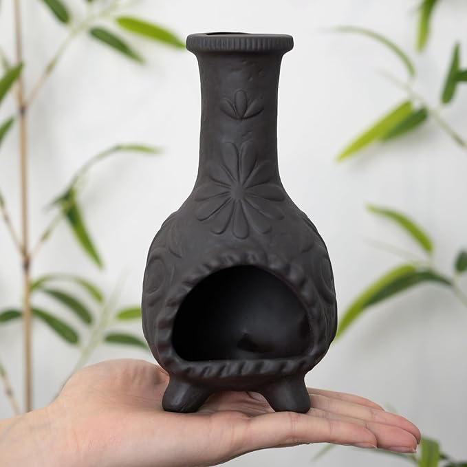 MOUGIGI Elegant Handmade Black Palo Santo Holder–Incense Cone & Stick Burner with Smudge Chimney for Sage, Aromatherapy, Yoga, Meditation and Home Decor | Unique Gift for Friends & Family